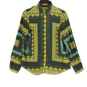 Zara yellow/green button down blouse